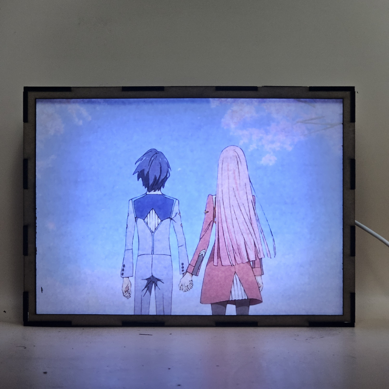 Lámpara LED de Zero Two y Hiro de Darling in the Franxx cogidos de la mano bajo flores de cerezo - Galeria