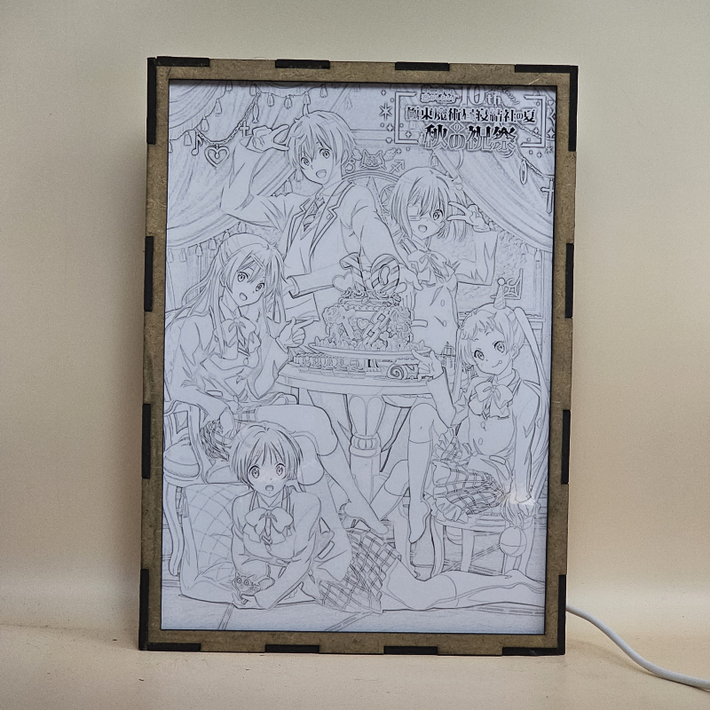 Lámpara ánime/manga  Love, Chunibyo & Other Delusions!  con doble imagen del grupo Yūta Togashi, Rikka Takanashi, Shinka Nibutani, Sanae Dekomori y Kumin Tsuyuri, vista apagada, se esconde la imágen de atras.