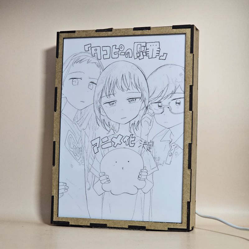 Lámpara ánime/manga  El pecado original de Takopi  con doble imagen del grupo Shizuka Kuze, Marina Kirarazaka, Takopi y Naoki Azuma, vista apagada, se esconde la imágen de atras.