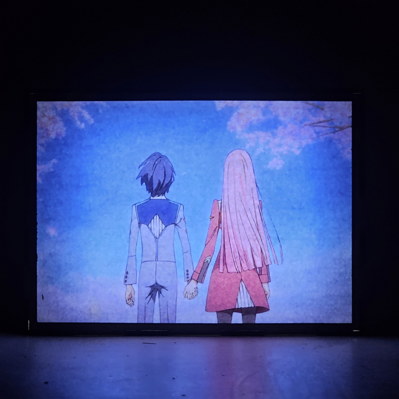 Lámpara LED de Zero Two y Hiro de Darling in the Franxx cogidos de la mano bajo flores de cerezo - Galeria