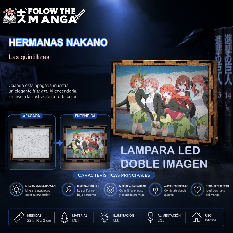 Lámpara LED de Las Quintillizas con Ichika, Nino, Miku, Yotsuba e Itsuki Nakano