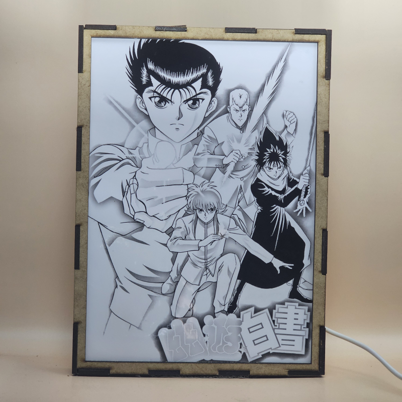 Lámpara ánime/manga  Yu Yu Hakusho: Ghost Files  con doble imagen del grupo Kurama, Yusuke Urameshi, Kazuma Kuwabara y Hiei, vista apagada, se esconde la imágen de atras.