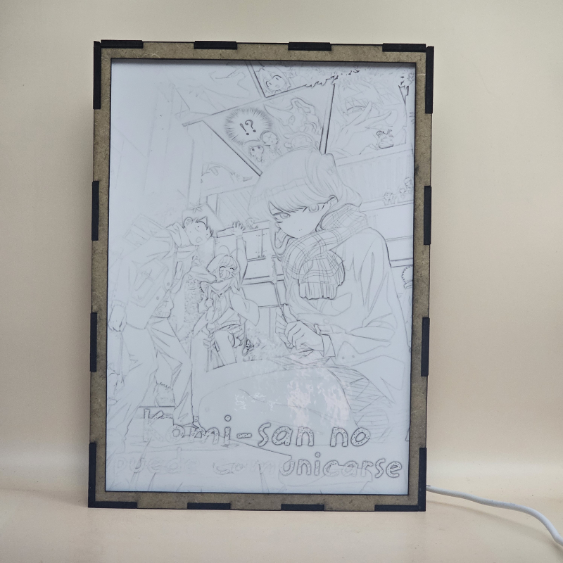Lámpara ánime/manga  Komi-san no puede comunicarse  con doble imagen del grupo Komi Shouko, Tadano Hitohito y Najimi Osana, vista apagada, se esconde la imágen de atras.