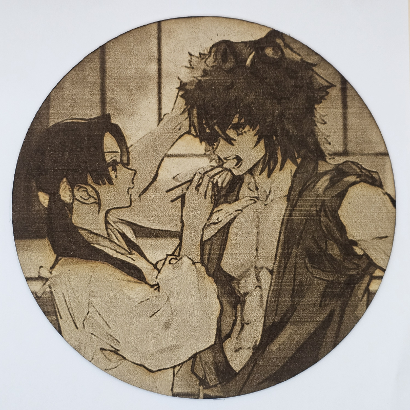 Cuadro decorativo MDF grabado láser estilo anime manga de Aoi Kanzaki y Inosuke Hashibira